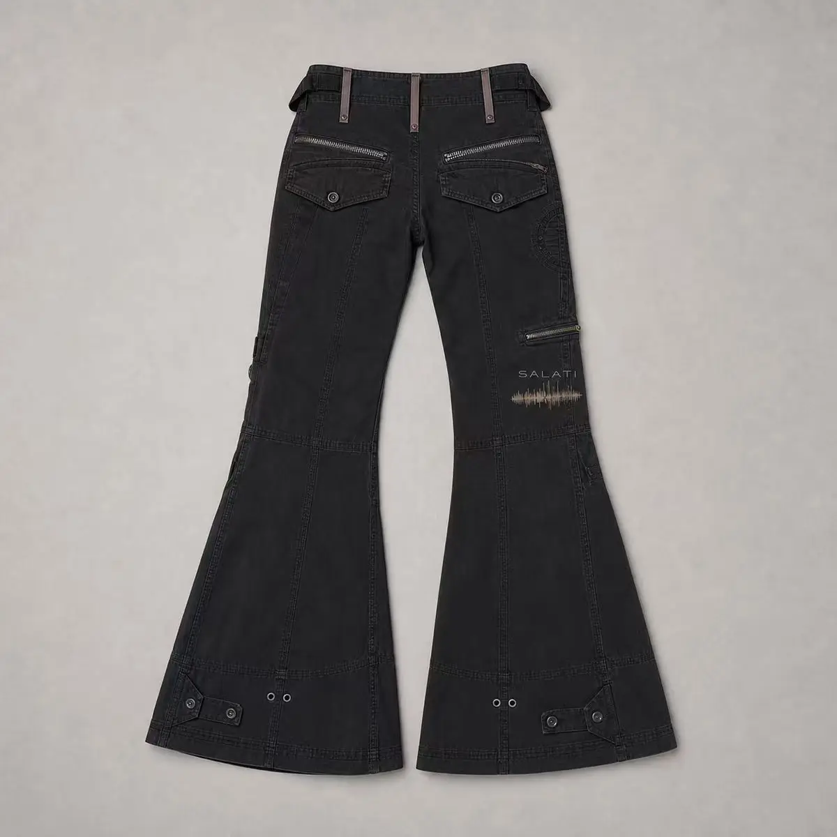 OEM Custom Mens Cargo Pants Gothic Utility Pocket Metal Eyelet Bootcut Black Zipper Streetwear Y2K Fashion Men Cargo Pants gallery 3
