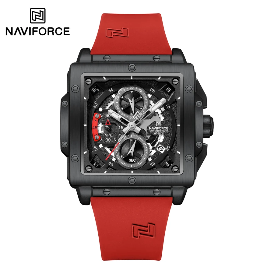 NAVIFORCE 8064 Red Sport Watches Men Style Hardened Mineral Glass