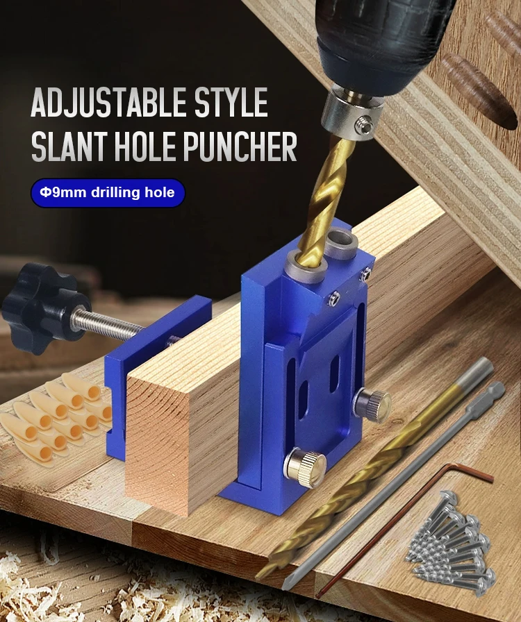 Pocket Hole Jig Kit – Adjustable Oblique Hole Drilling Positioner, Aluminum Alloy, 12-40mm Thickness For Woodworking & Cabinetry
