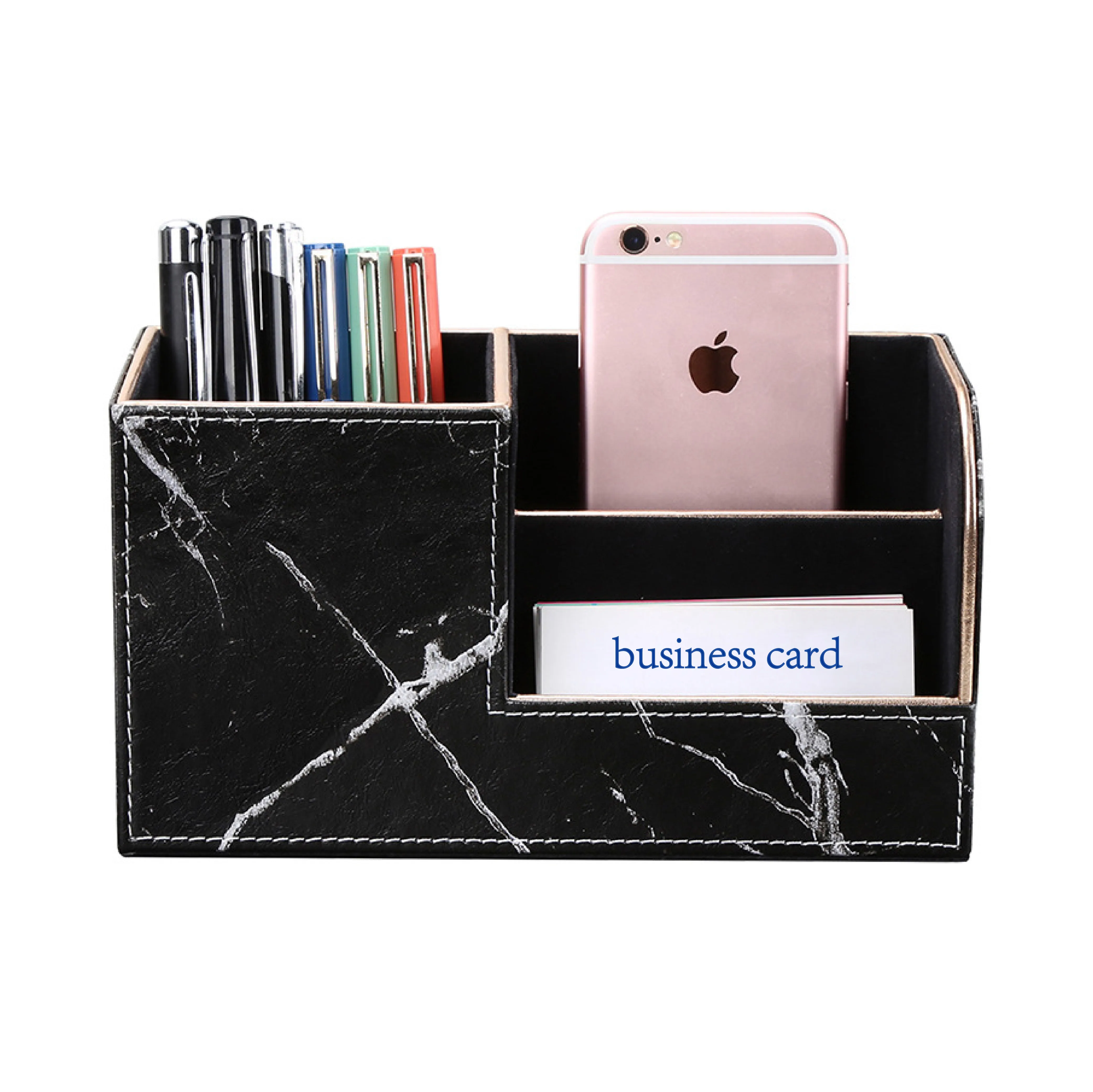 Multi-function Storage Box Custom logo Pu Leather Marble Grain Stationery Business Card Holder Office Home Table Desk Organizer