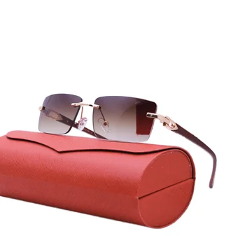 2024 wholesale custom trends shades rimless gafas de sol wood sunglasses sports vintage retro classic  men framelesssunglasses