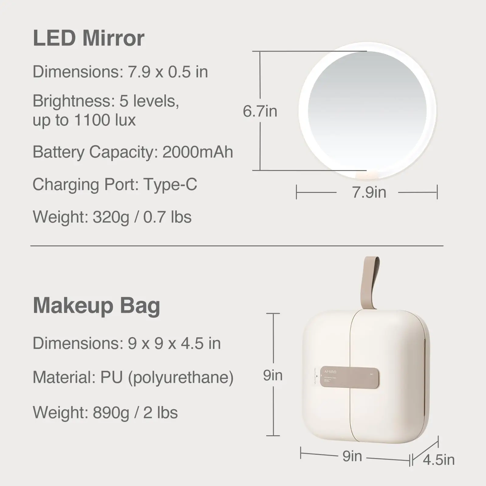 AMIRO M2 LumoCube Portable LED Makeup Mirror with Bag Lights 5-level Brightness 3-color Lights Personalized Cosmetic Mirror Tool