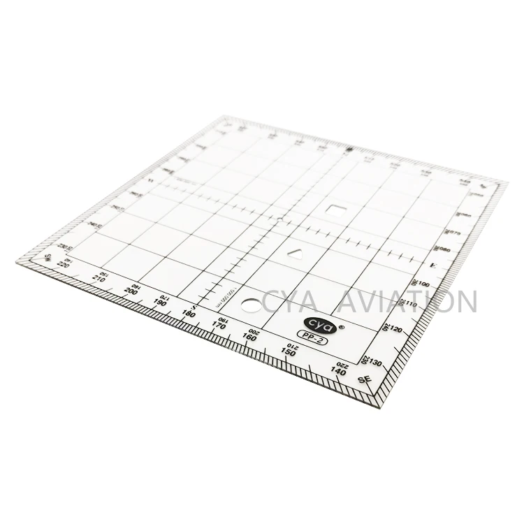 Premium resin plastic square navigation protractor with symbols & holes for flying school students map reading