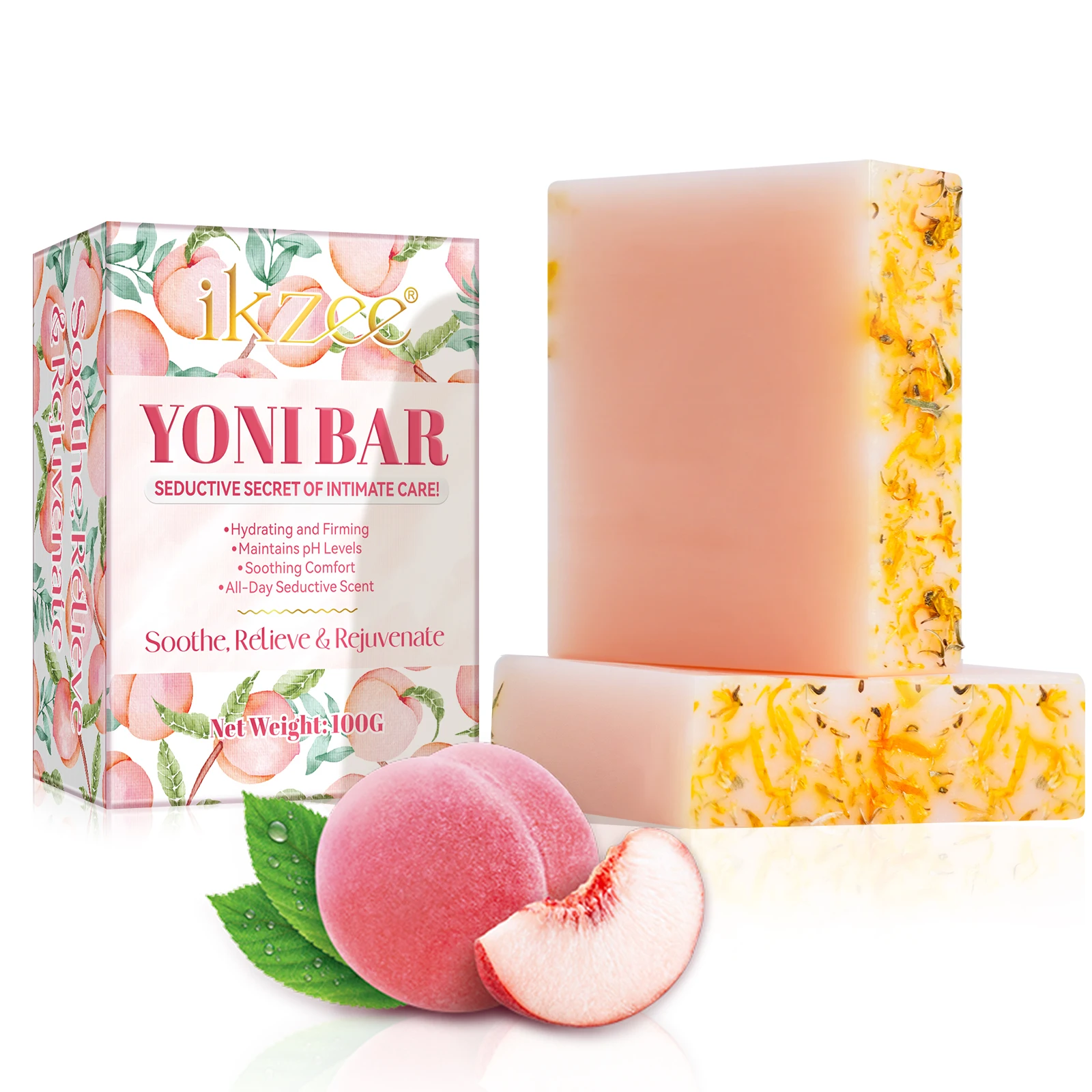 IKZEE 100g Hydrating Firming Peach Handmade Yoni Soap Bar,pink Custom Wholesale Feminine Hygiene Products Yoni Soap