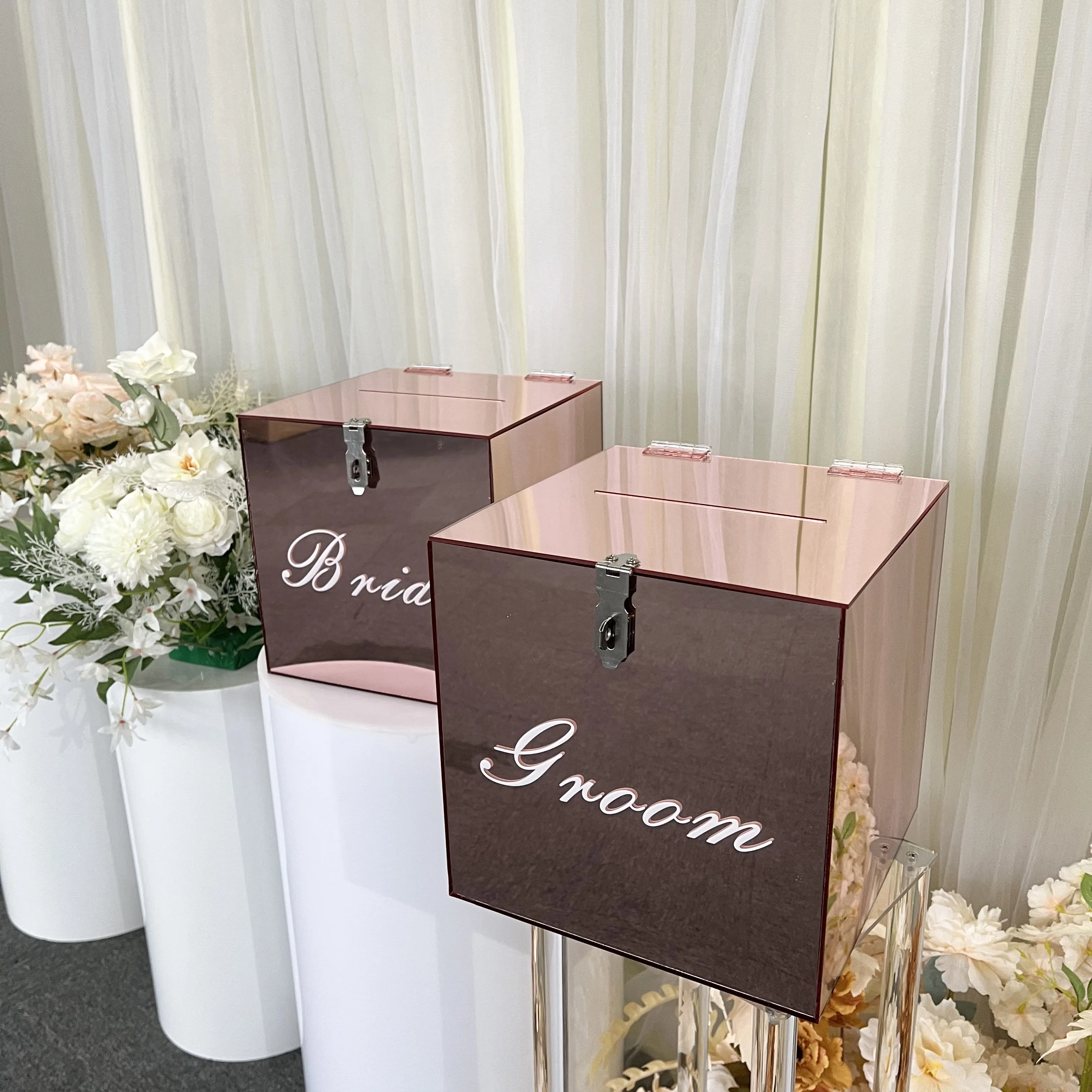 Mirror Acrylic Wedding Card Box with Lock – Custom Size Wishing