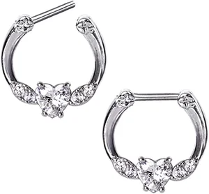 Heart Septum Clicker Nose Ring Tragus Earring Helix Piercing Silver Plated Crystal Rhinestone Unisex Body Jewelry
