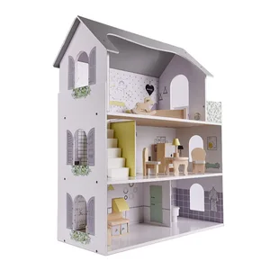 EDULAND Doll Wooden House Furniture Set Dollhouse Accessories Pretend Play Furniture Toys for Boys Girls & Toddlers Wooden Toys