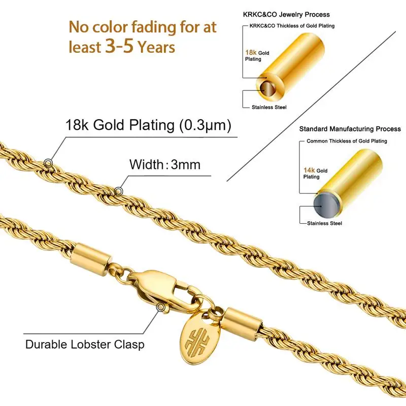 Women Men Jewelry Choker Necklace 14k 18k Gold Plated Stainless Steel ...