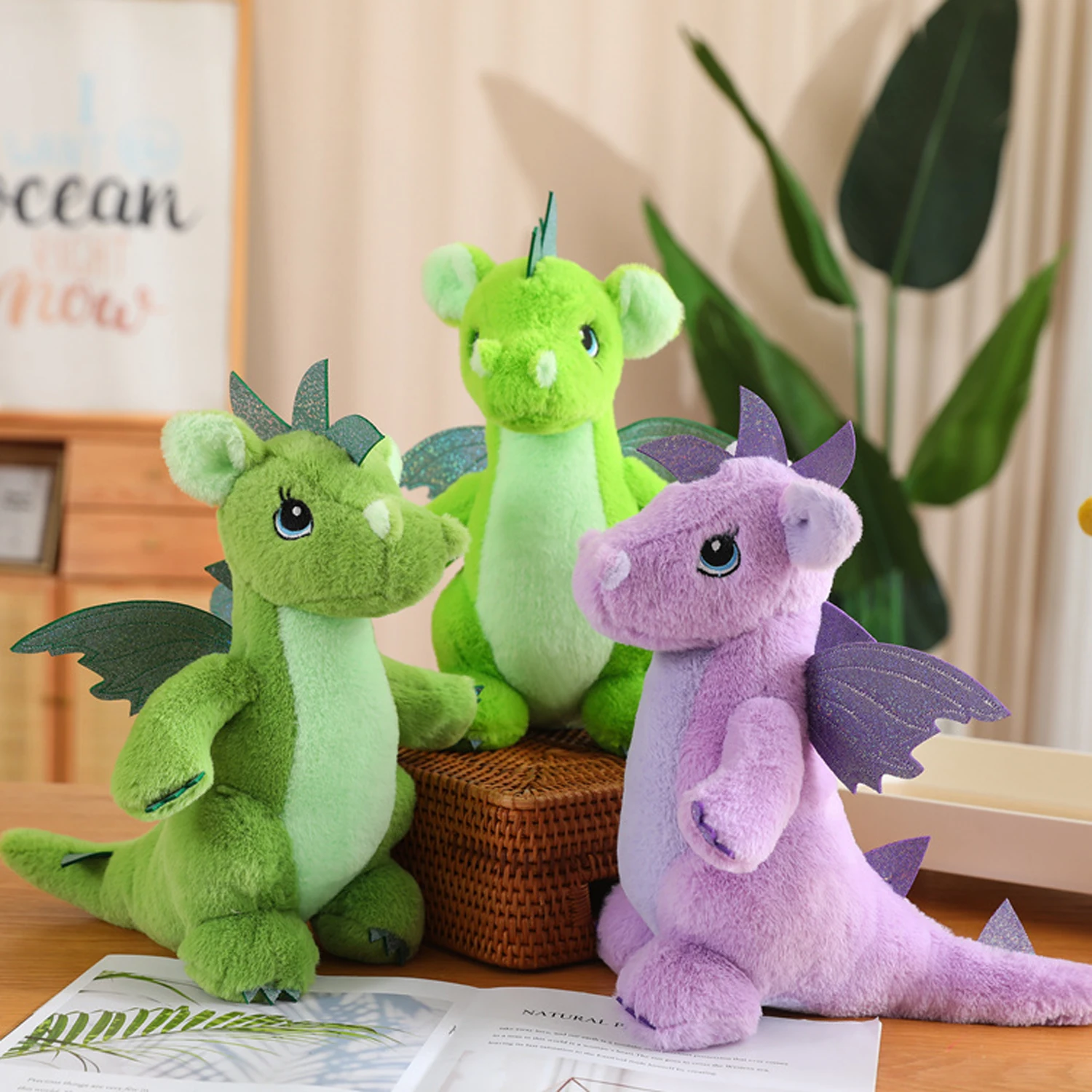 Ready to Ship Multi-Color Stuffed Animal Dragon Plush Toys With Flying Wings Purple Green Dragon Soft Dolls New Year Kids Gifts