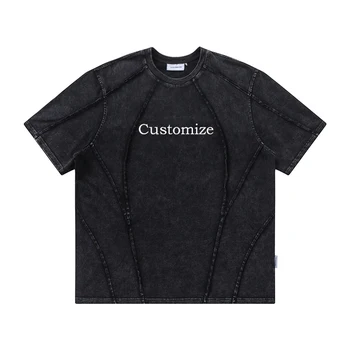 customized t shirt oversized stone wash vintage tshirt best quality embroidered heavy washed contrast stitch tshirt