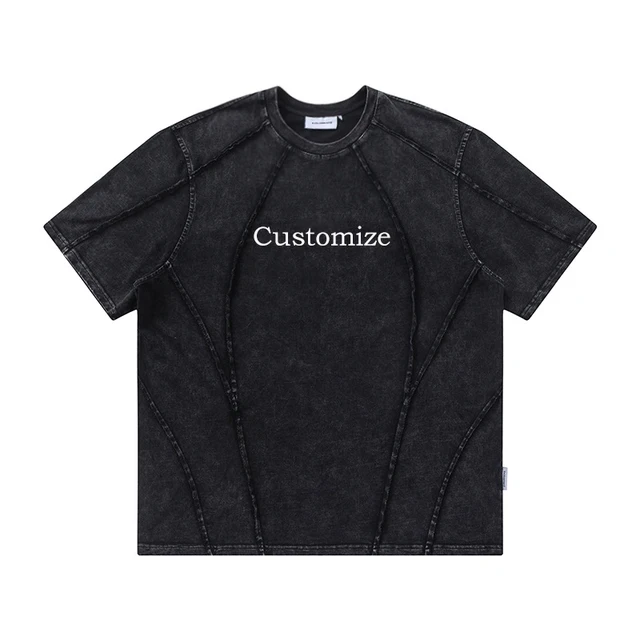 customized t shirt oversized stone wash vintage tshirt best quality embroidered heavy washed contrast stitch tshirt