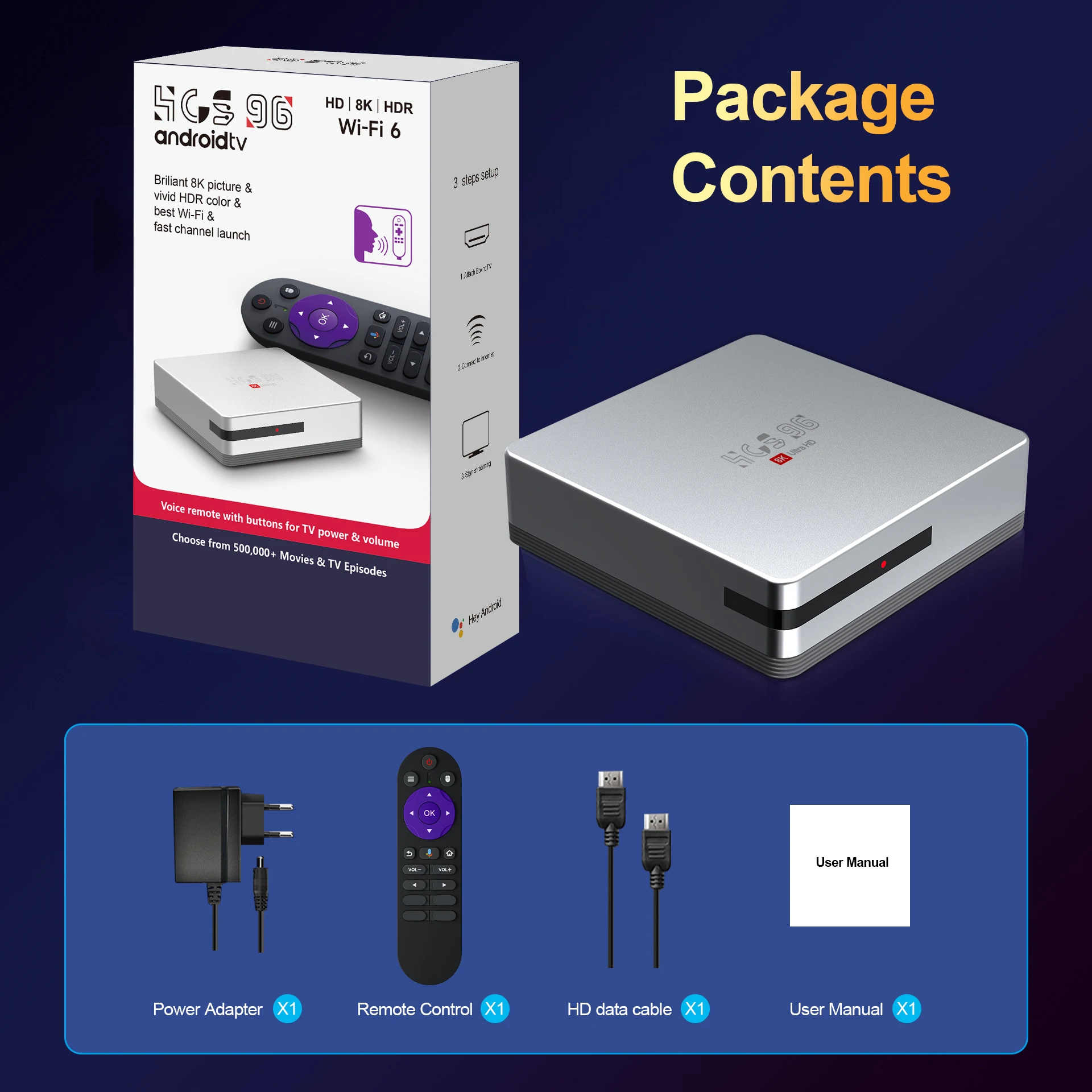 Top Rated HCS96 Ott MAX 4GB 64GB 2.4G 5G WiFi6 Processor Allwinner H313 Android16 BT5.2 Voice Remote Control Tv Box