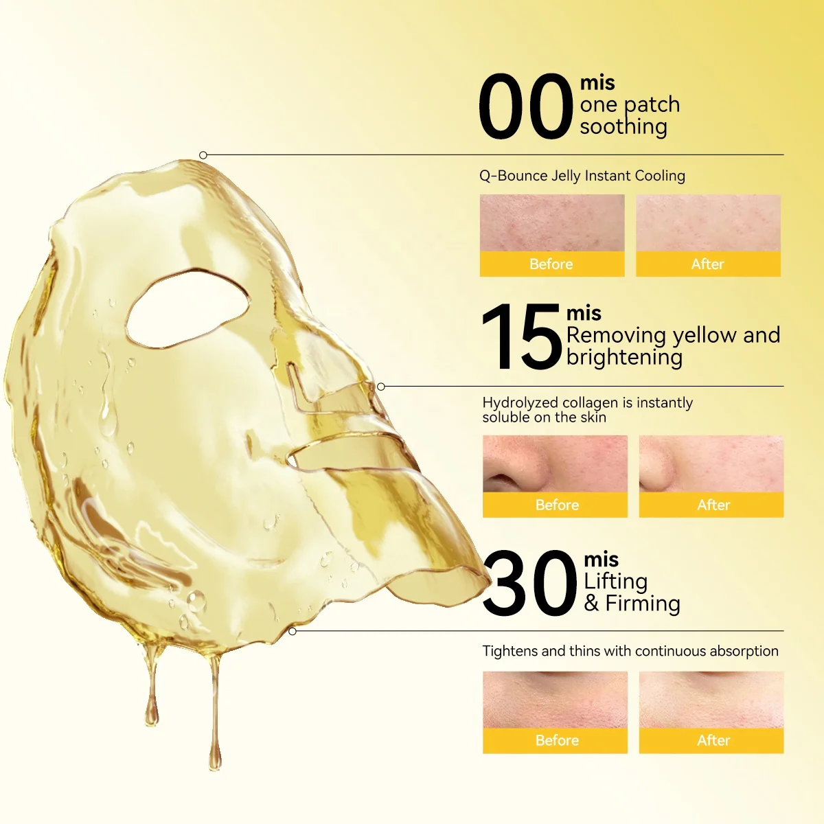 Lanbena Official 24K Gold Collagen Facial Mask Sheets Skin Treat Blemishes Sebum Control for All Skin Type
