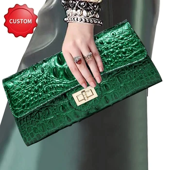 2022 Luxury Crocodile Pattern Party Ladies Clutches Cow Genuine Leather Bridal Clutch Evening Bags