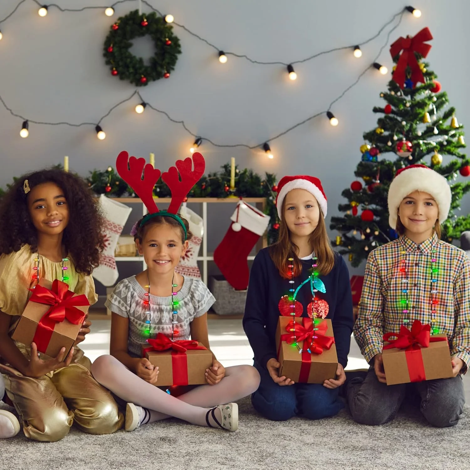 Kids Christmas Party Favors Necklace Led Light Led Light up