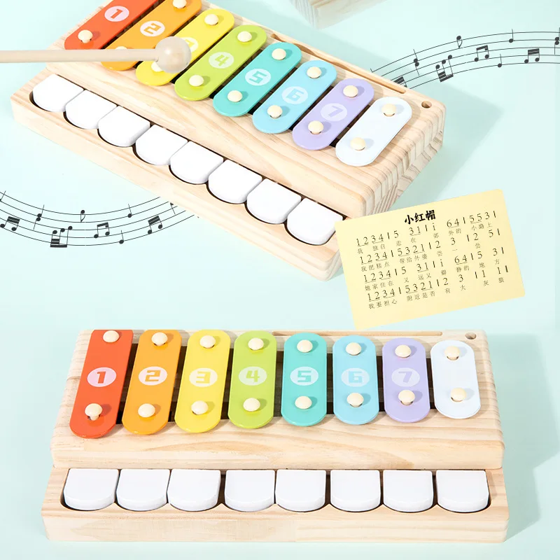 New Baby Musical Instrument Toys 2-in-1 Wooden Hand-Knocking Piano Toy Xylophone for Kids Montessori Education Musical Toys