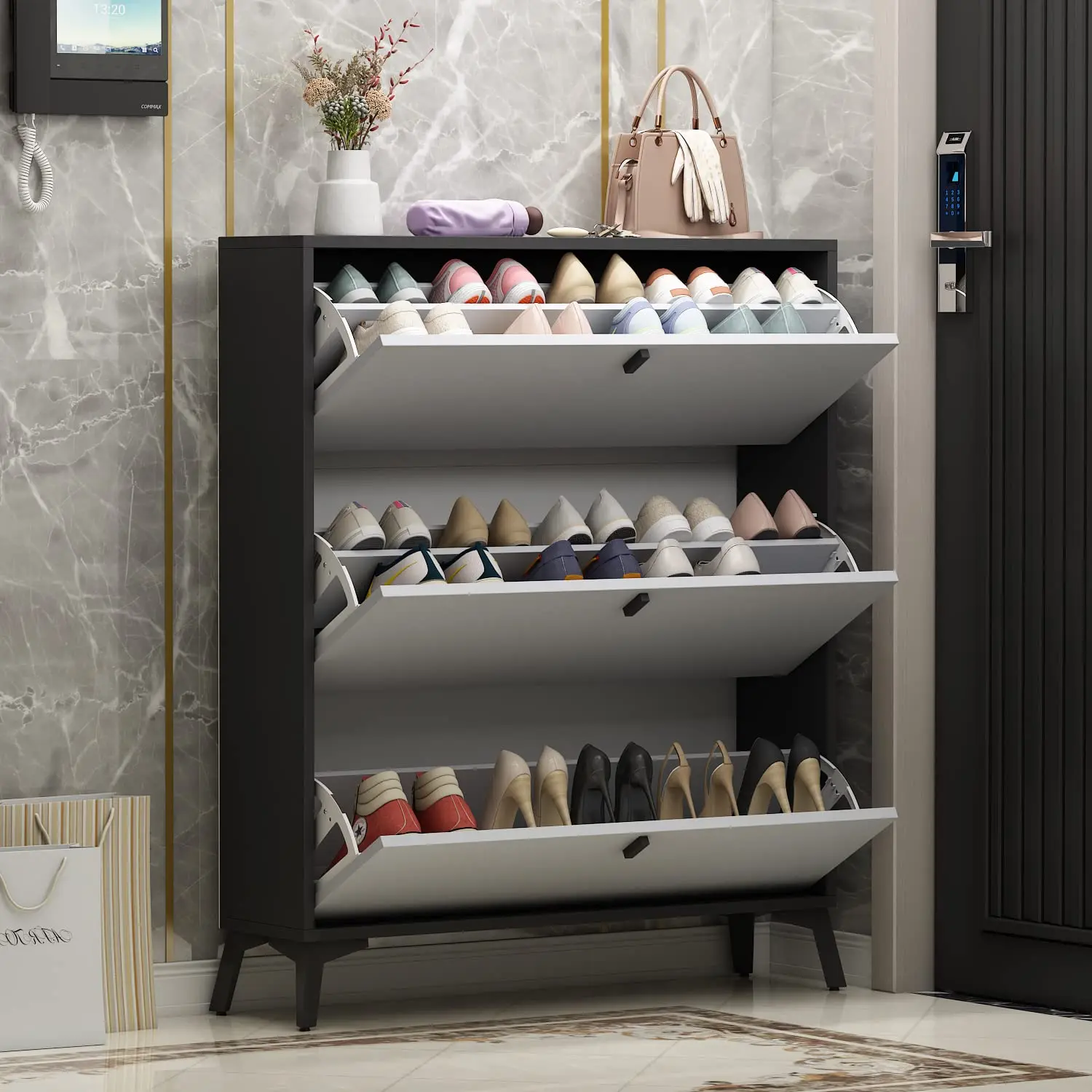Large Shoe Cabinet Rack Cupboard Modern Shoe Storage Organizer Cabinet ...