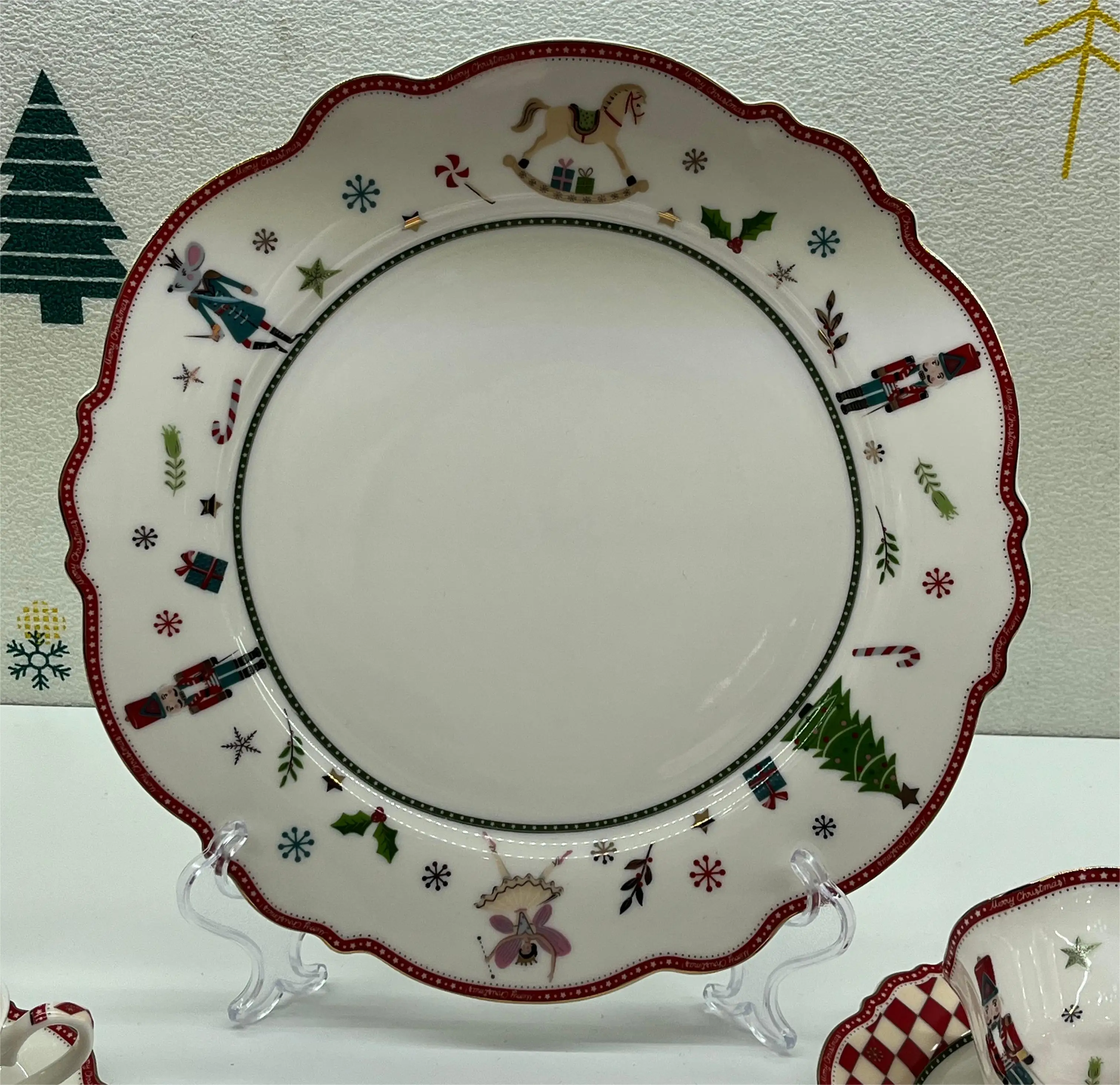 Ceramic Plaid Dinnerware Sets, Dish Plates and Bowls Sets, Service for 4, Dinner Salad Dessert Plates, and Cereal Bowls Set