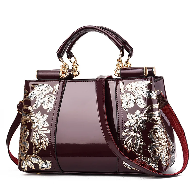 Ladies Handbag 2025 Autumn European American Retro Single Shoulder Crossbody Women's Tote Bag Large Capacity Shiny Leather