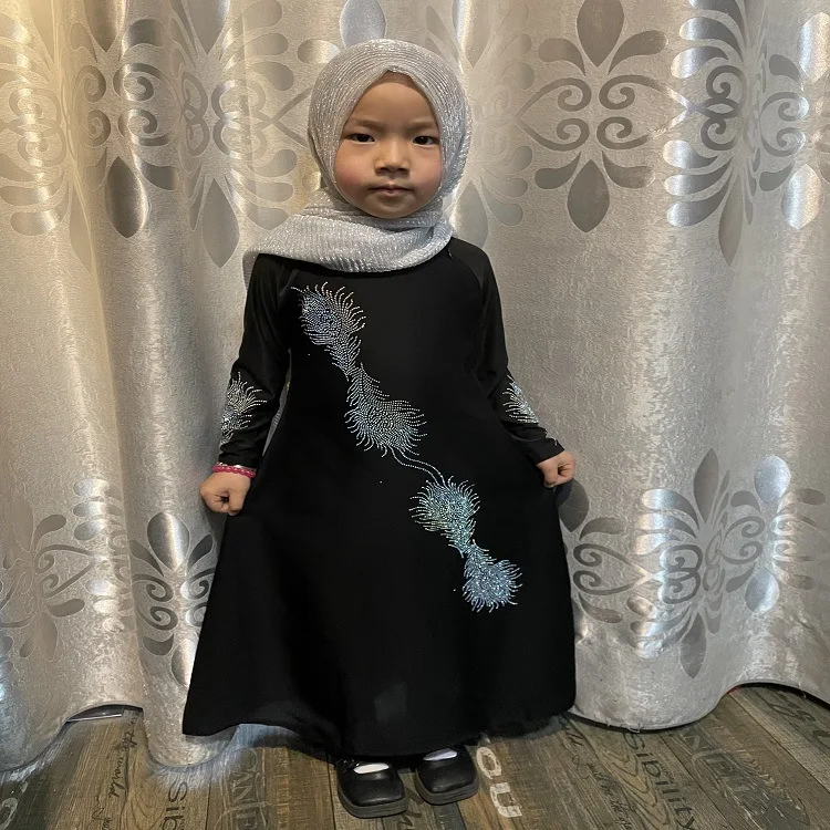 Rhinestones Girl Abaya Islamic Kids Clothing Small Girl Dresses Prayer ...