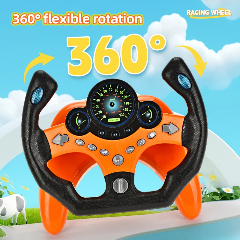 Kids Simulation Racing Car Driving Game 360 Degrees Rotate Steering Wheel and Accelerator Brake Pedal Toys Set With Suction Cup