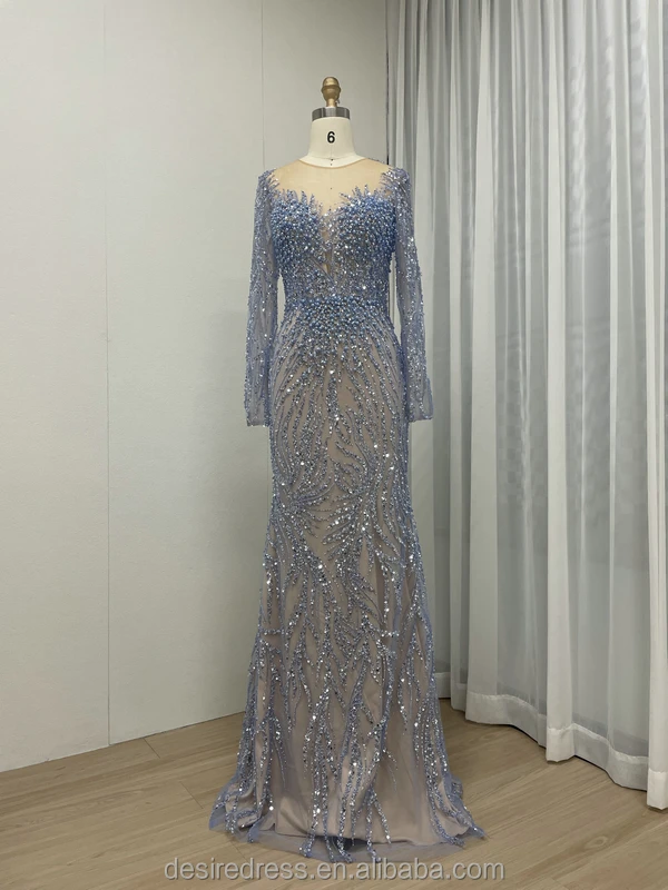 MB40216 Luxury Couture Pearl Beaded Sequined Embroidered Evening Party Mermaid Dress Gowns Muslim Long Sleeves for Elegant Women MB40216 Luxury Couture Pearl Beaded Sequined Embroidered Evening Party Mermaid Dress Gowns Muslim Long Sleeves for Elegant Women