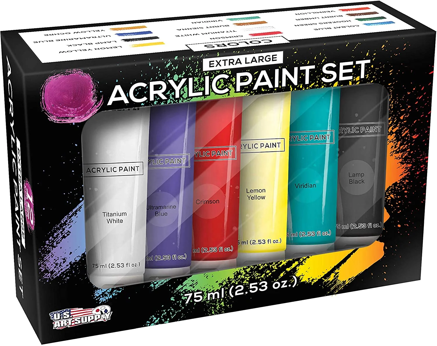 Castle Art Supplies 12 Large Acrylic 75ml Paint Tubes Set for Adults  Beginner