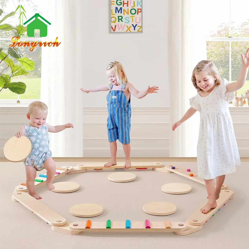 Montessori Balance Blocks Stacking Toy - Educational Wooden Blocks For Toddlers Fine Motor Skills