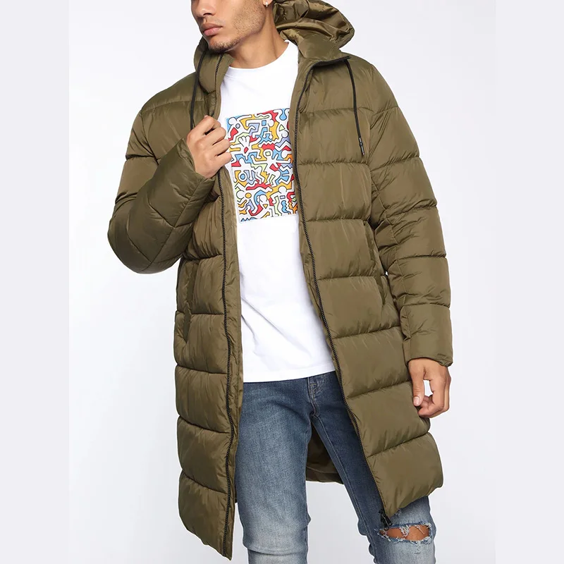 Fashionable Winter Men's Coats 100% Polyester Side Hand Pockets Full Zip Closure Puffer Coat Men Custom Plain Long Coat Men gallery 7