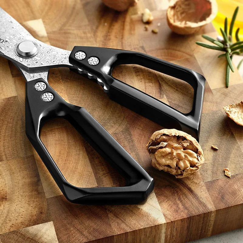 XINZUO New Multipurpose High Quality 110 Layers Damascus Steel Black Kitchen Scissors Stainless Cutting Shears with Gift Box