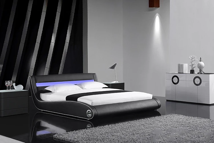 Modern king size led bed frame with mattess hotel engineering bedroom bedside furniture set for sale