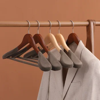 wooden non slip velvet wide shoulder female ladies clothes jacket coat suit display hangers wholesale for long dresses