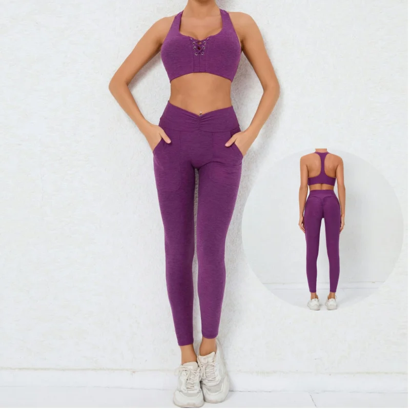 Venta al por mayor de ropa de Fitness, conjunto de 2 uds de gimnasio, conjunto de sujetador de actividad y mallas de Yoga para mujer, conjuntos de gimnasio y Fitness