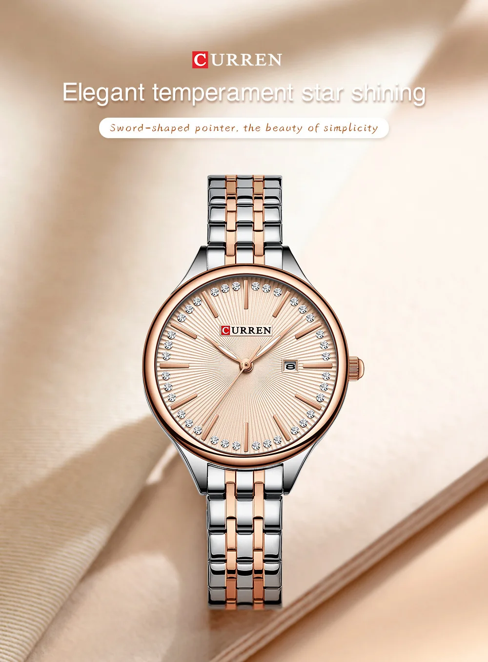 CURREN 9099 Small Dial Simple Design Quartz Watch Fashion Calendar Casual Waterproof Stainless Steel Strap Business Lady Watches