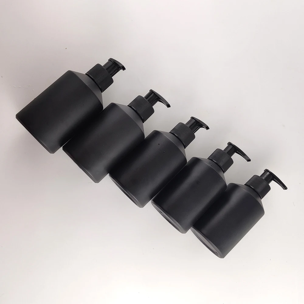 In Stock 200ml Frosted Matte Black Glass Bottles with Pump and Spray