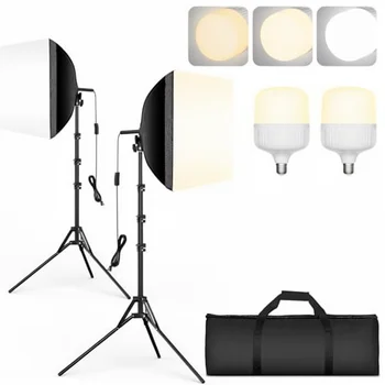 EMART Acrylic for Photography Lighting Kit 16"x16" Pull Soft Box 50W 3000K-6000K LED Bulb Remote/APP Control Studio