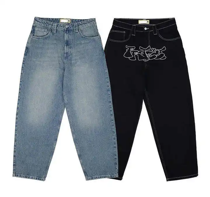 Salati Custom High Quality Y2K Hip Hop Blue Black Oversized Distressed Wide Leg Baggy Boyfriend Denim Pants Men's Jeans gallery 7