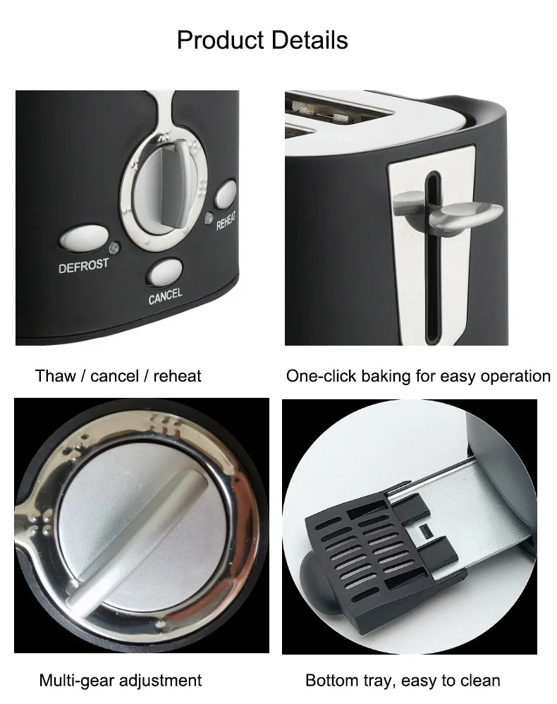 Automatic Fast Heating Bread Toaster Household Breakfast Maker Stainless Steel 2 Slices Toaster