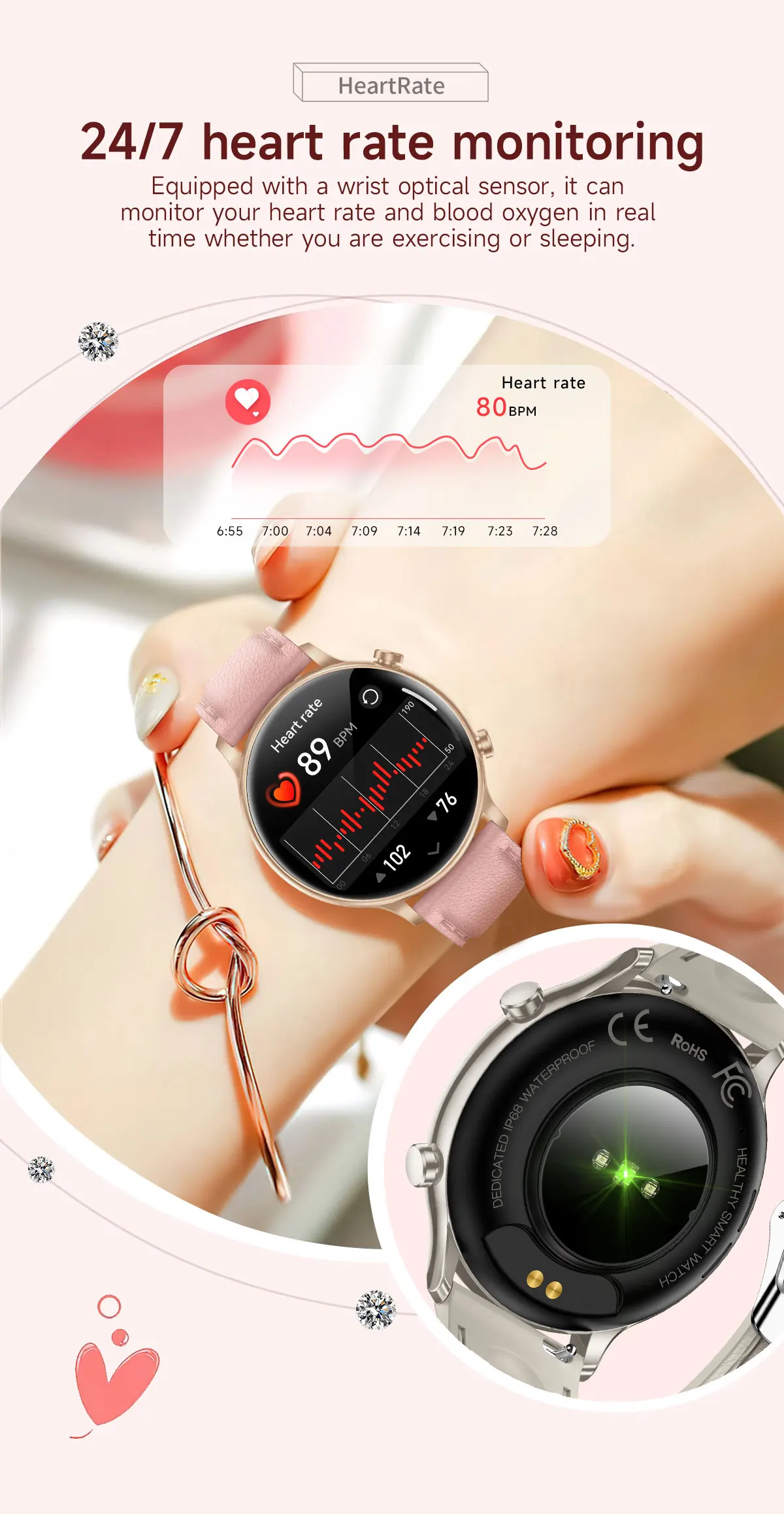 product womens waterproof fitness tracker smart watches for bt call answering pedometer heart rate monitor for android iphone-5