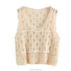 Tops Cotton Hollow Out Embroidery Solid Chic Knitted Casual Summer Outfit Hand Crochet Crop Womans White Lace Tops