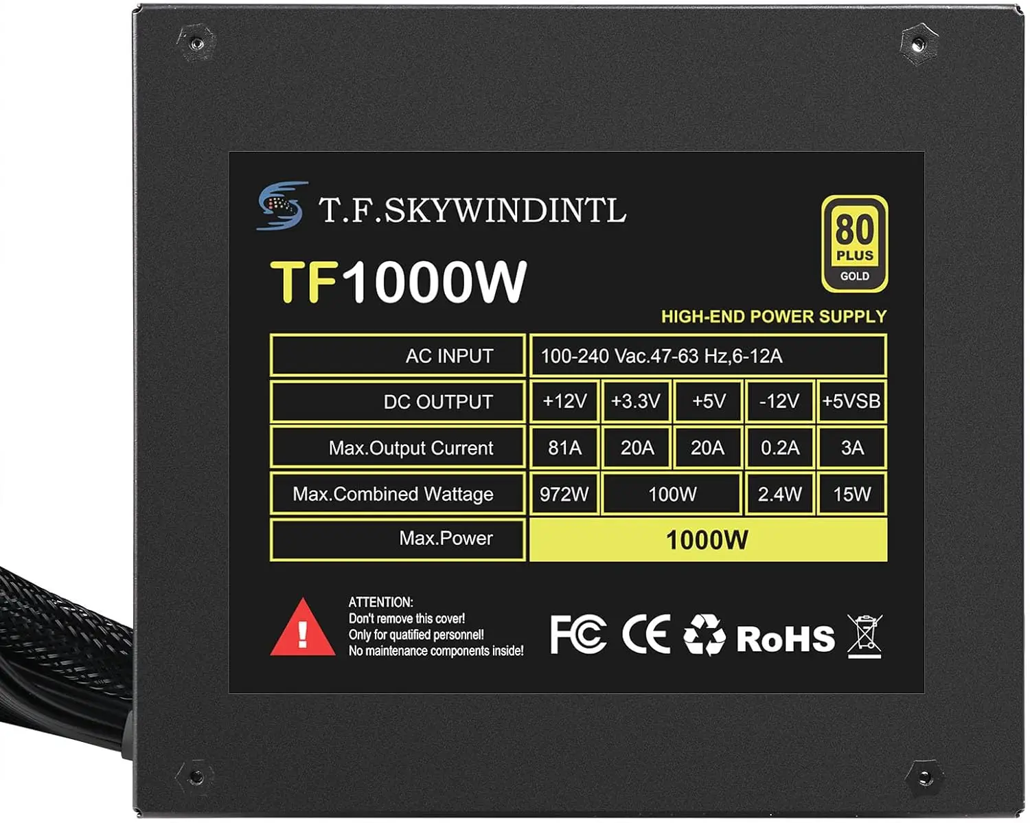 High Quality 80 Plus Gold 1000W Power Supply for Gaming