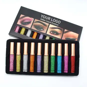 Support Customization 10 Colors Glitter Shimmer Liquid Eyeliner Set Quick Longlasting Vegan Matte Waterproof Pen Eyeliner