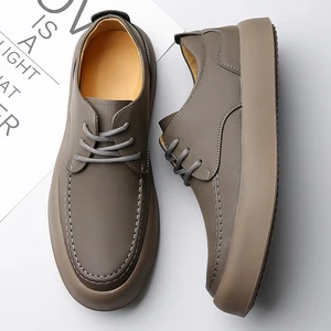 Outdoor Fashion Flat Genuine Leather Casual Board Shoes Height Increasing Men's Sneakers