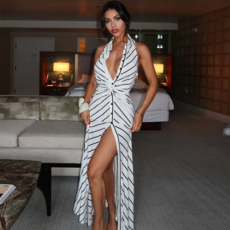 sexy clothes for sale Fesfesfes Women Dress Casual Sexy Sleeveless Solid Color Round Neck  Single-Breasted Dress(Belt Included) Clothes Sale main image 0