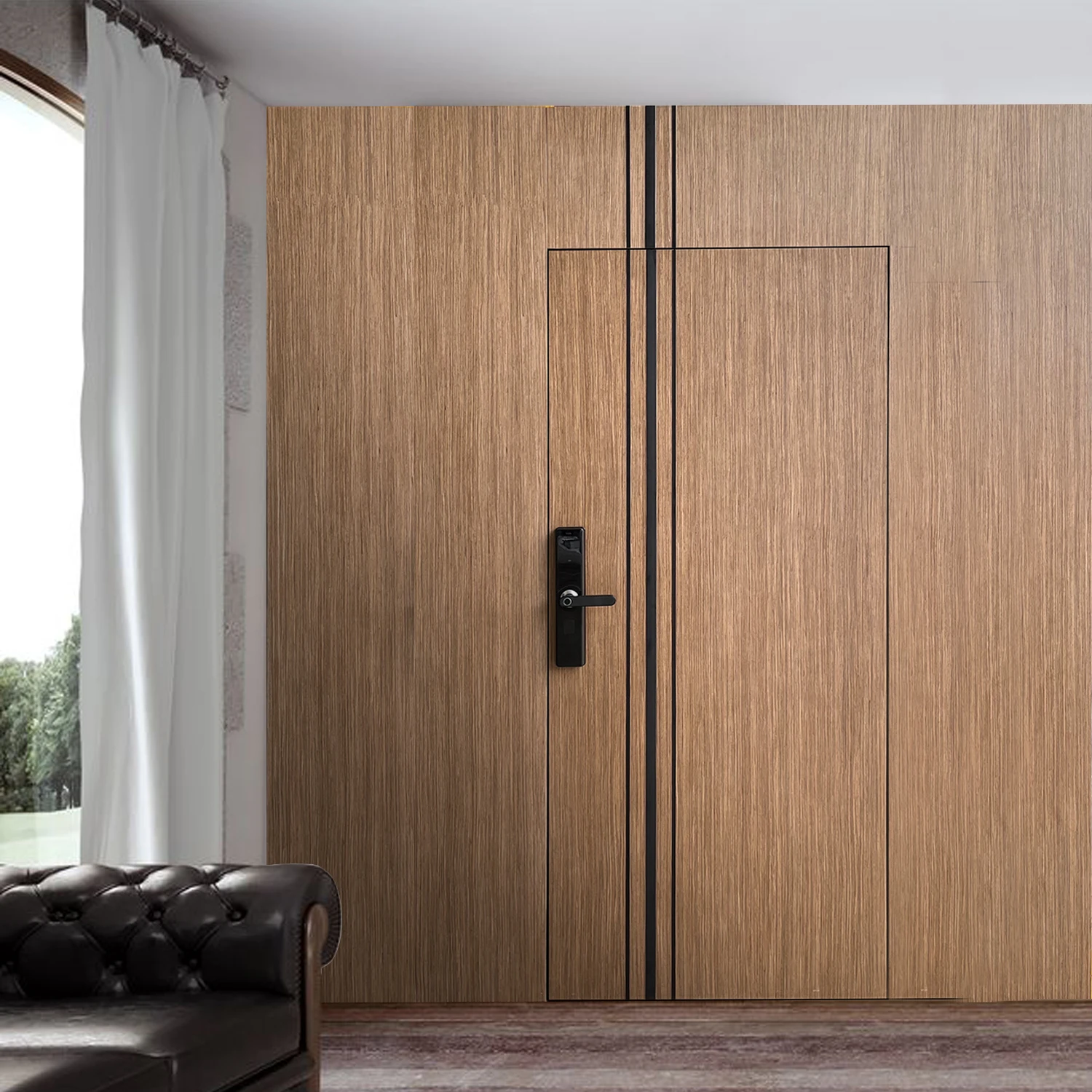 Prettywood Modern Minimalist Flush Design Wall Cladding Panel Secret Hidden Invisible Solid Wooden Interior Slab Door