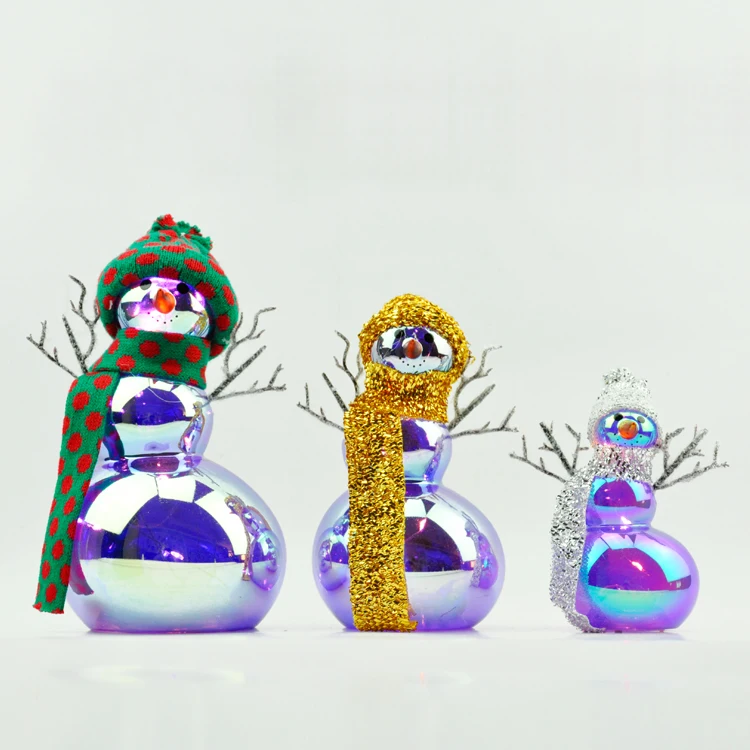 Wholesale 2023 LED Christmas Table Decorations Glass  Blown Snowman Ornament