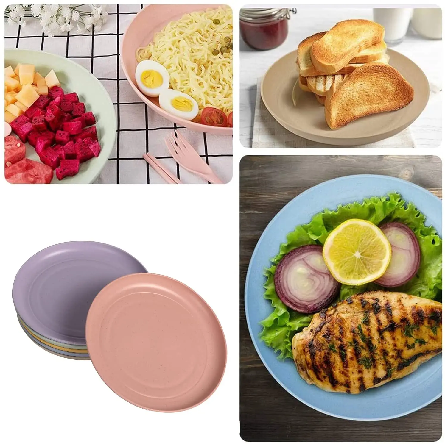 Eco Friendly Biodegradable Unbreakable Dinner Plates Wheat Straw