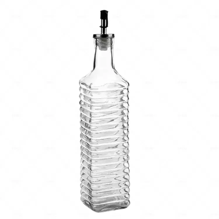 New Hot Square Oil Glass Bottles Clear Striated Vinegar Sauce Cruet