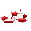 Rojo - Juego de utensilios de cocina de hierro fundido esmaltado de 7 piezas