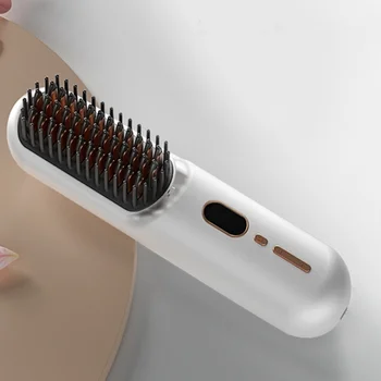 Wireless Portable New Hair Straightener Negative Ion Ceramic Hair Straightener Comb Brush Heated Electric Hot Air Brush